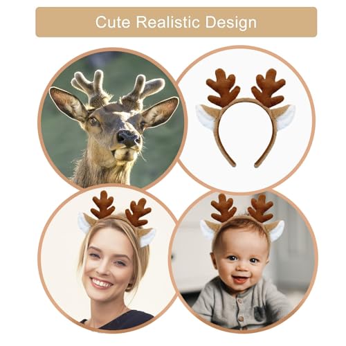 Bear Ears Cute Headband Fluffy Grizzly Hairband, Animal Ear Head Wear for Valentines Halloween Christmas Party - style: Reindeer Ears