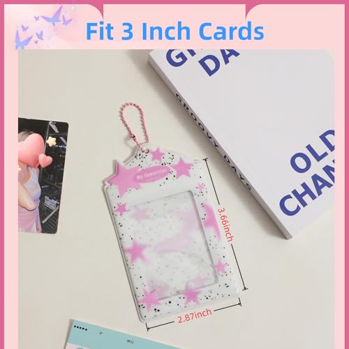 2 Pcs Photocard Holder Keychain, Cute Stars PVC Card Case - color: Pink