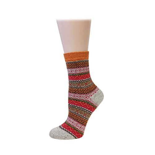 Bowbear Women’s 5-Pair Vintage Pattern Wool Socks - color: Diamond Pattern, size: 9-11
