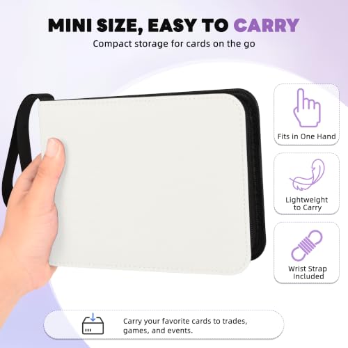 2 Pocket Mini Card Binder - Small Trading Card Album with Zipper,80 Pockets PU Leather Holder, Side-Loading Small TCG Binder for Standard Anime & Sports Cards - color: White, size: 2-Pocket
