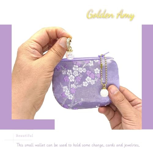 Handmade Women Coin Purse Brocade Rosary Bag Silk Jewelry Pouch Zipper Wallet - Blue Violet - color: Blue_Violet