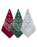 Bycc Bynn Large Soft Cotton Bandanas Pack for Men & Women 22 x 22 inches - color: Burgundy + Dark Green + Light Grey