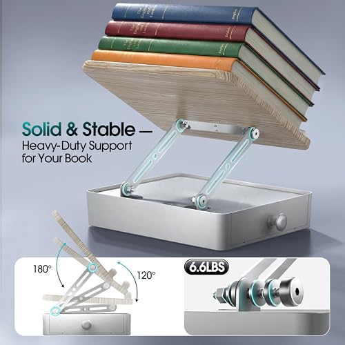 Book Stand with Storage Drawer, Heavy-Duty Adjustable Wooden Reading Stand - color: White Ash Effect, size: 9.8" x 13.8"