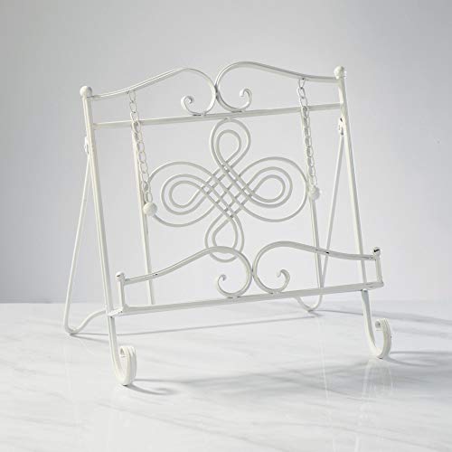Tripar Swirl Design White Metal Cookbook Stand, for Use with Tablets, Catalogs, Cookbooks, Recipe Holders, Portable, Adjustable, Free Standing - color: White