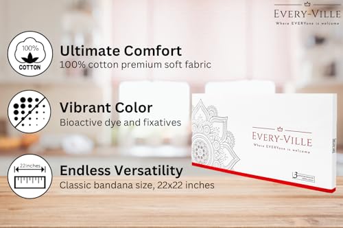 Every-ville Cotton Bandana Handkerchief for Men & Women, 3 Pack - color: Brown