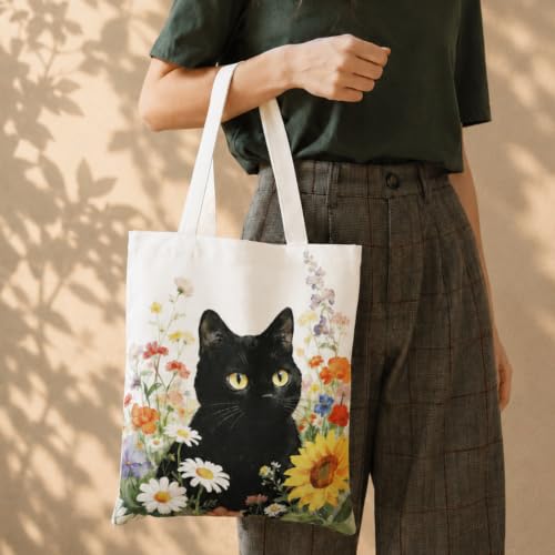 Canvas Tote Bag,Aesthetic Tote Bag,Cute Totebag with Buckle & Pocket,Reusable Canvas Bags,Cat Dogs Gifts for Grocery - color: Big Cat
