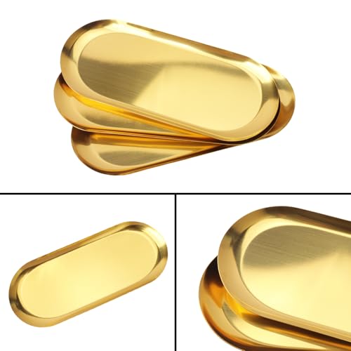 8 Pack 12 Inch Oval Stainless Steel Decorative Tray, Stainless Steel Tea Fruit Tray, 12 inch Gold Oval Trays for Bathroom Vanity, Jewelry, Perfume & Key Organizer (Gold) - size: 8 Pack 12 Inch