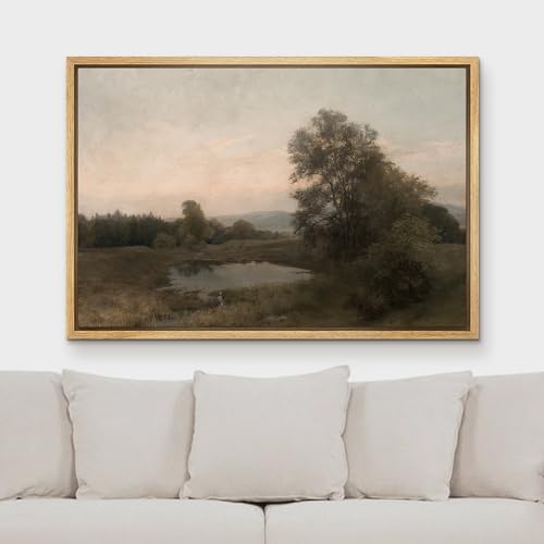 MUDECOR Framed Canvas Print Wall Art Vintage Landscape with Clouds Classic Countryside Illustrations Fine Art Decorative Zen Multicolor Country/Farmhouse Retro for Bedroom - 24"x36" Natural - color: A03-2404-irs06, size: 36"L x 24"W