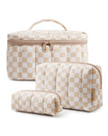 BAGSMART Travel Makeup Bag Set, Puffy Cosmetic Pouch, Checkered Khaki - color: Checkered Khaki