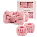 Ayesha Spa Headband and Wristband Set for Washing Face Skincare Makeup - color: Pink set