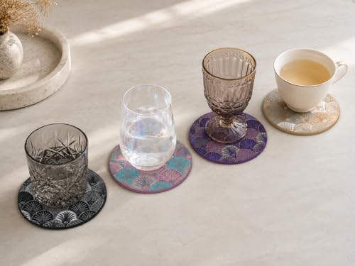 Art Deco Coasters Set of 6 with Holder, Black - color: Black