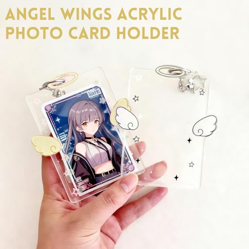 Angel Wings Acrylic Photo Card Holder - Transparent ID Badge Case for Student Cards, 3 Inch PhotoCard, Bus Card (Black and White) - color: Black and White
