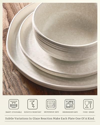 Famiware Pluto 12-Piece Stoneware Dinnerware Set, Matte Beige White - color: Beige White Matte, size: Service for 4 (Standard Dinner Set)