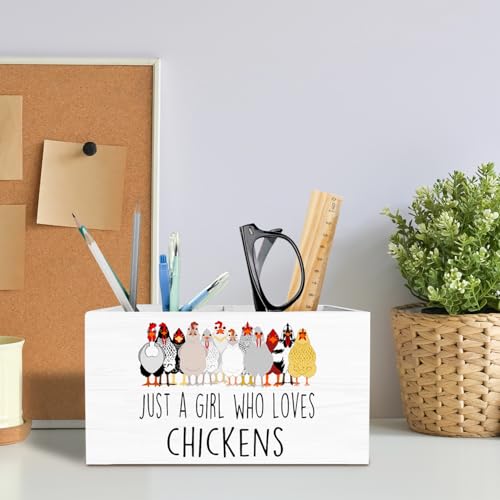 Funny Chicken Pen Holder for Desk, Chicken Lover Mom Lady Gifts Pencil Organizer, Just a Girl Who Loves Chickens Wooden Box Sign Desk Decor for Home Office Decoration - color: CHICKENS