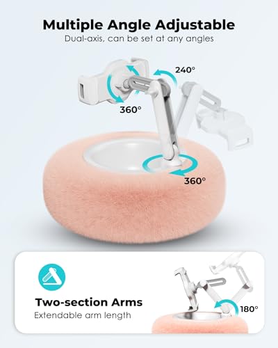 Viozon Tablet Stand Pillow, Compatible with 4.7"-13" Phone/Tablet, iPad, iPhone, Samsung, Google, Kindle, 360°Adjustable Phone Holder for Bed with Soft Plush Fabric, and Detachable Bowl, Pink - color: Pink