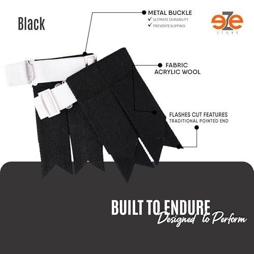 EZE Kilt Flashes for Men with Heavy Buckle Adjusters, Plain & Tartan Kilt Sock Flashes Acrylic Wool - color: Black