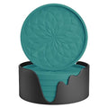 ME.FAN Silicone Coasters with Holder,[6 Pack] Drinking Coasters - Cup Mat for Hot or Cold Drinks, Thickened, Non-Slip, Non-stick,Deep Tray Teal Blue - color: Teal Blue
