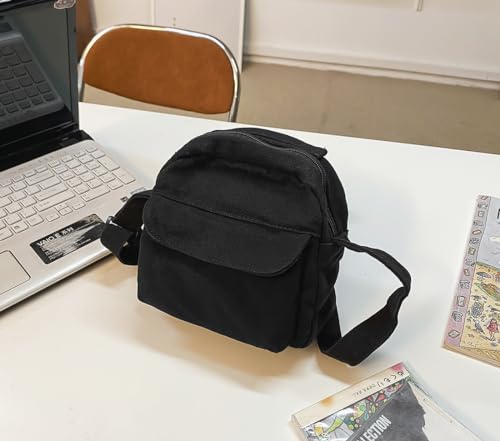 Small Crossbody Bag Cute Purse Mini Canvas Crossbody Purse Phone bag - color: Black