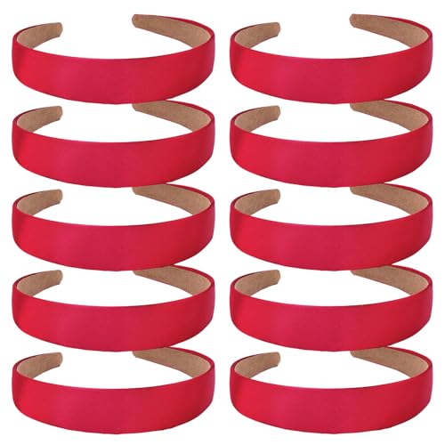 Wecoe 10 Pack Dark Red Headbands 1 Inch Wide Satin Headbands Women Non Slip Fashion Plain Solid Hairbands DIY Halloween Valentine' s Day Hair Accessories for Women Girls Diademas Para Mujer - color: Dark Red