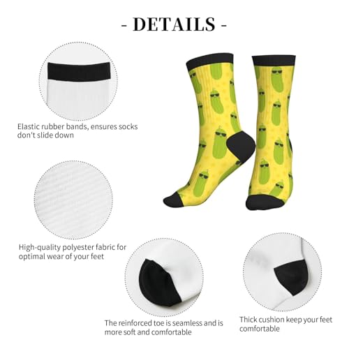 Crew Athletic Socks Funny Crazy Casual Sports Novelty Dress Socks for Women Men Running Hiking - color: Cute Yellow Green Pickle
