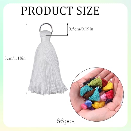 Mini Tassels Charm, 66pcs Silver Circle Mixed Color Mini Tiny Handmade Craft Tassels Charms for DIY Jewelry Necklace Making Accessories - color: 33 Colors -3.5cm