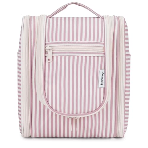 Narwey Hanging Travel Toiletry Bag for Women, Makeup Cosmetic Bag - color: CA-Dusty Rose Stripe, size: Medium