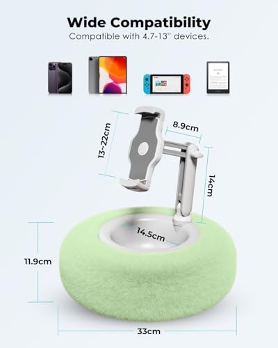 Viozon Tablet Stand Pillow, Compatible with 4.7"-13" Phone/Tablet, iPad, iPhone, Samsung, Google, Kindle, 360°Adjustable Phone Holder for Bed with Soft Plush Fabric, and Detachable Bowl, Green - color: Green