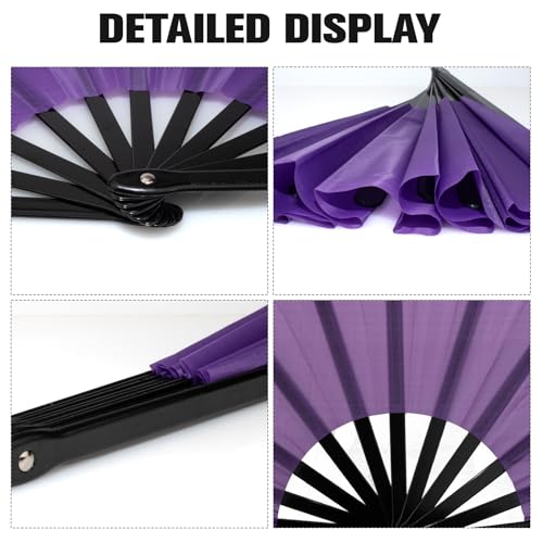 QIRMIZI 10PCS Large Folding Hand Rave Fan - Popping Fan Clacking Fans for Chinese Kung Fu, Tai Chi, Dance, Music Festivals,Carnivals, Weddings, EDM Events, Parties & Decorations,Purple - color: Purple