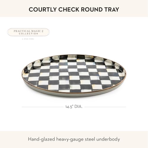 MACKENZIE-CHILDS Enamel Round Tray, Black-and-White Courtly Check - color: Courtly Check
