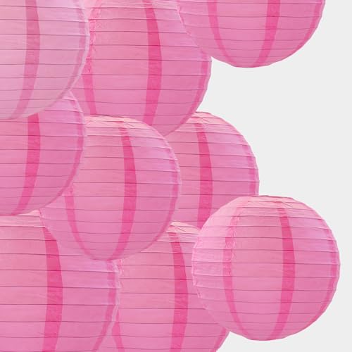 Pink Paper Lanterns Decorative 10pcs Party Hanging Decorations for Bachelorette Wedding Birthday Baby Shower Graduation Anniversary Pink Themed Room Decor DIY Activities - color: Pink