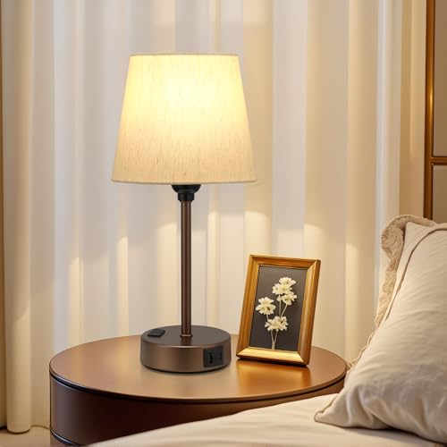 Brown Bedside Lamps Set 2 for Bedroom - Dimmable Touch, USB C+A, AC Outlet - color: Brown