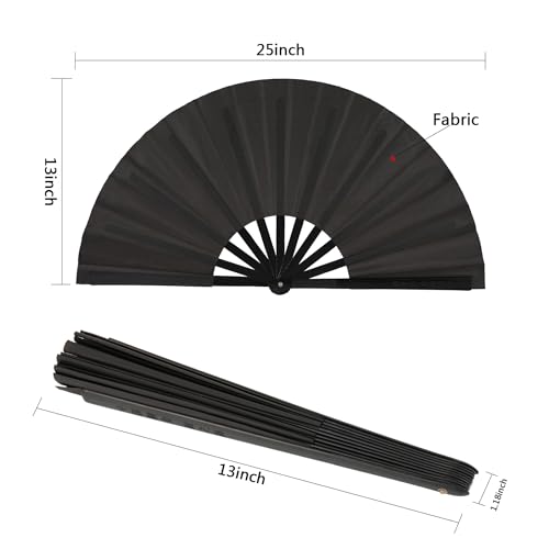 Maitys 2 Pack Foldable Fans for Rave Dancing,Black,Simple Pattern - color: Black, style: Simple Pattern