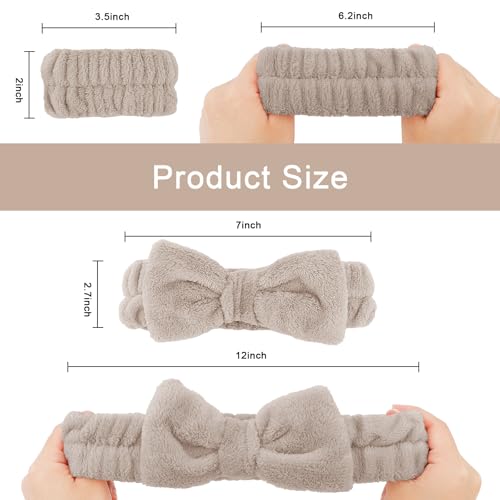 CIEHER 12 PCS Makeup Headband for Women Wrist Washband Scrunchies Cuffs for Washing Face, Soft Bow Hair Band Matching Wristbands, Black, Grey, Light Coffee, Beige - color: Black, Grey, Light Coffee, Beige