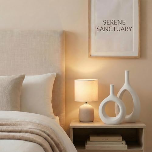 White Ceramic Hollow Elliptical Vase Set of 2 - Boho Circle Vase with Hole, for Modern White Table Decor, Living Room Decor Shelf mid Century Modern Home Entrance Decorative vase - color: White