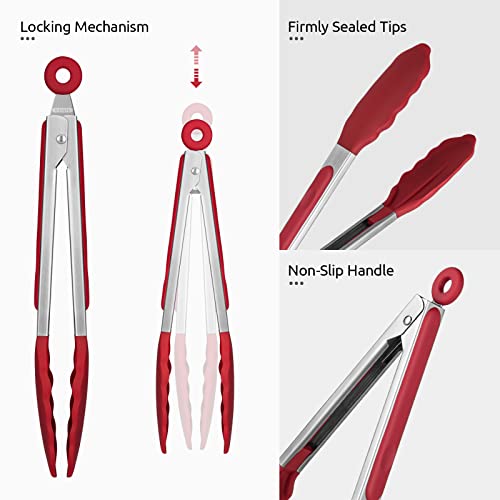 U-Taste Kitchen Tong for Cooking, 600ºF Heat-Resistant Silicone, 9in/Red - color: Red, size: 9 inch