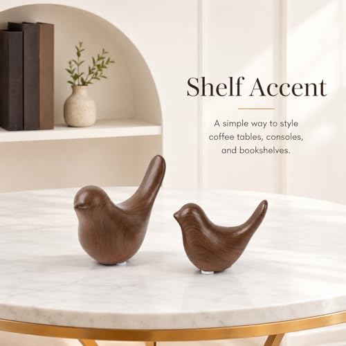 Ceramic Bird Figurines, Dark Wood Grain, 2 Pcs - color: Dark Wood Grain