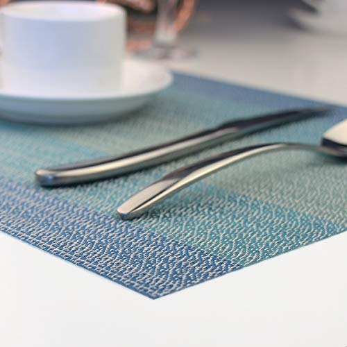 Placemats Washable Easy to Clean PVC Placemat for Kitchen Table Heat-resistand Woven Vinyl Hard Table Mats 12x18 inches Set of 4 (Blue) - color: 02: Coastal, size: 4 Placemats