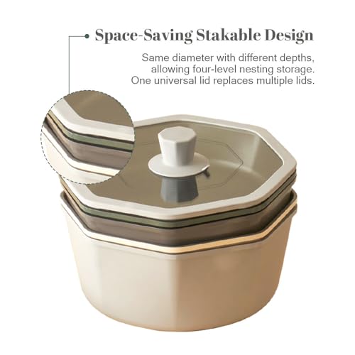 [UPIT] Korean Octagonal Cookware Set, Detachable Handle, Oven-to-Table Nonstick Space-Saving Kitchen Set for All Stovetops
