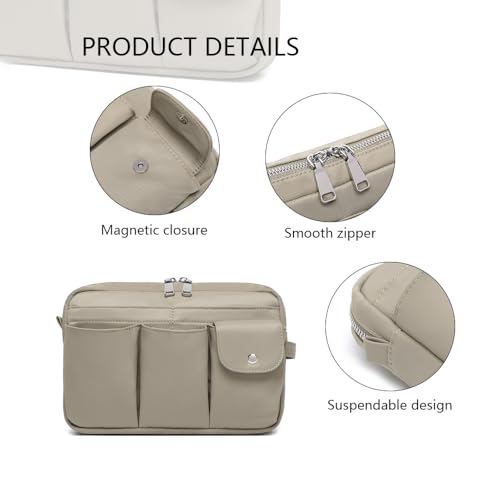 Pencil Holder Storage Bag for Women, Large Capacity Zippered Pencil Case with Multiple Pockets, Nylon Canvas Stationery Organizer for Office, Travel & Daily Use (Nylon,Khaki) - color: Khaki/Nylon
