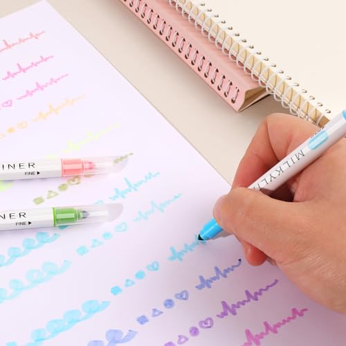 HANKU Aesthetic Highlighters Assorted Colors 12 Pack Dual Tip Highlighter Markers No Bleed Perfect for Bible and Bullet Journaling - color: 12 Colors