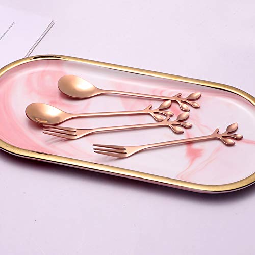 AnSaw 10-Pc Rose Gold Mini Spoons & Forks Set, 4.7" - Leaf Handle - color: Rose Gold