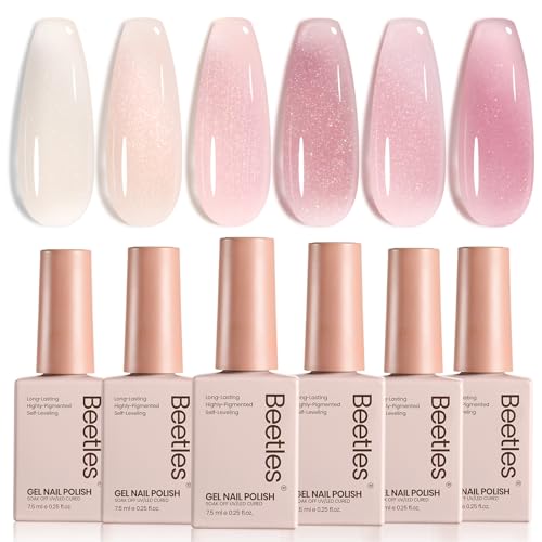 Beetles Pink Gel Nail Polish Set, 6 Colors Jelly Gel Polish Kit - color: A - Sheer | Pink | Faded Rose