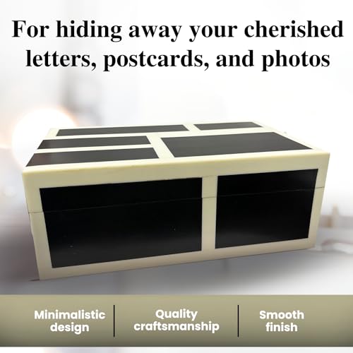 Perilla Home Decorative Wooden Storage Box Black and Off-White (8" l X 5" b X 3" h) Small Keepsake Jewelry Box, Gift Box for Decor Memory Boxs, Modern Art Fabric Storage Bin, Birthday Gift (Magnus) - color: Black and off white Magnus