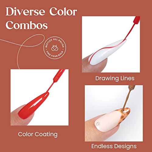 Beetles Gel Polish 12 Pcs Liner Nail Art Set White Nude Red Green Brown - color: C - Multicolor-12-2