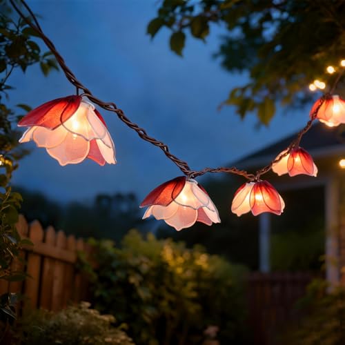 TWINKVILLA Decorative String Lights Plug in with 10 Bulbs, Flower Garland Fairy Lights Connectable Weatherproof Outdoor Indoor for Wedding Pergola Bedroom Porch Floral Home Decor (Purple White) - color: Purple White