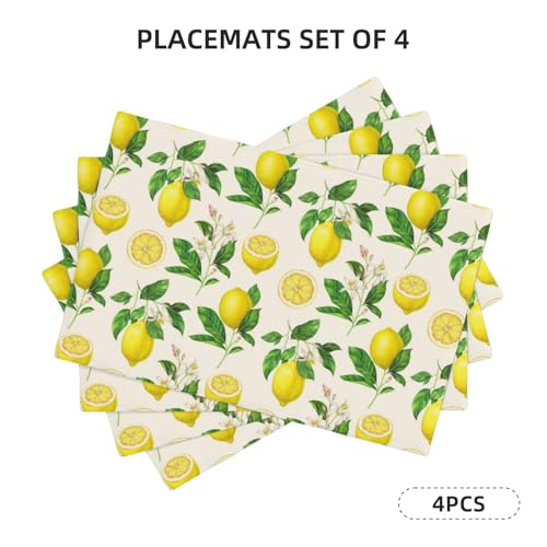 Yellow Lemons Floral Placemats Set of 4 12x18 Inch - color: Yellow Green, size: Set of 4