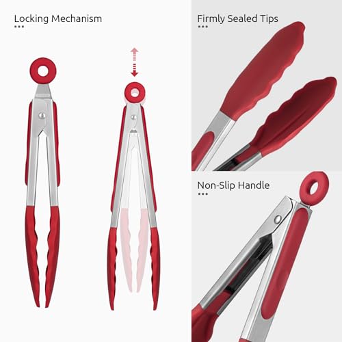 U-Taste Kitchen Tong for Cooking, 600ºF Heat-Resistant Silicone, 7in/Red - color: Red, size: 7 inch