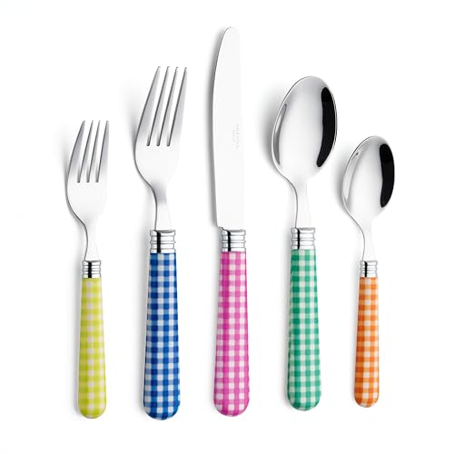 ANNOVA Silverware Set 20 Pieces Cutlery Stainless Steel Colorful Fun Handle Flatware Service for 4 - Dinner Knife, Dinner Fork, Salad fork, Dinner Spoon, Dessert Spoon (Checker Mix, 20 Pieces) - color: Checker Mix