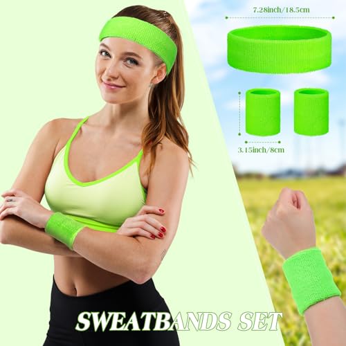 Sweatbands and Wristbands Set, Women, Men - color: Neon Green