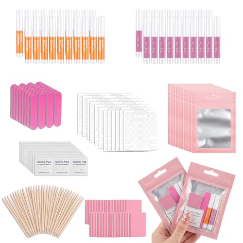 20 Set Press On Nail Tool Kit: Nail Prep Kit with Nail File, Nail Glue, Glue Remover, Adhesive Tabs, Prep Pads, Sticks, Holographic Bag, Disposable Nail Supplies Kits for Nail Business